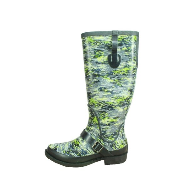 LL Bean Wellies Green Camo Rubber Pull-on Waterproof Tall Rain Boots Size 7 M - Picture 1 of 9